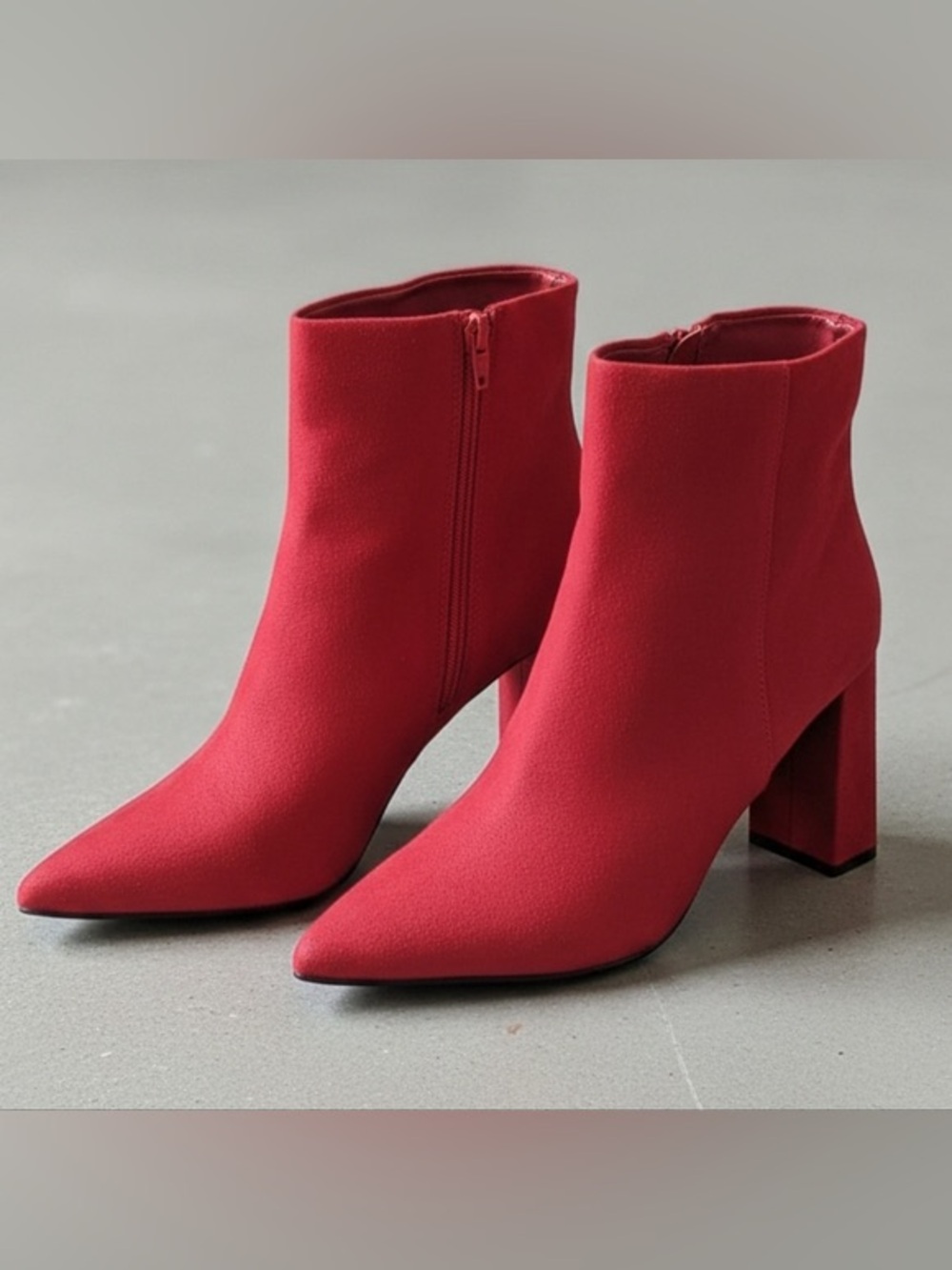 ♥️♥️Wild Pair Women's Imogenn Pointed Toe Block Heel Booties - Red Microsuede 12